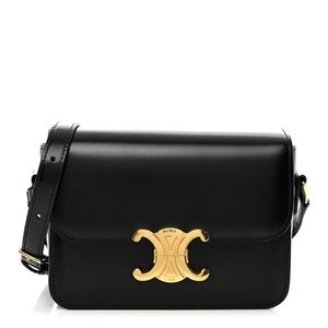 New! MSRP $4250 Authentic CELINE TRIOMPHE BAG IN BLACK Shiny Calfskin BLACK
